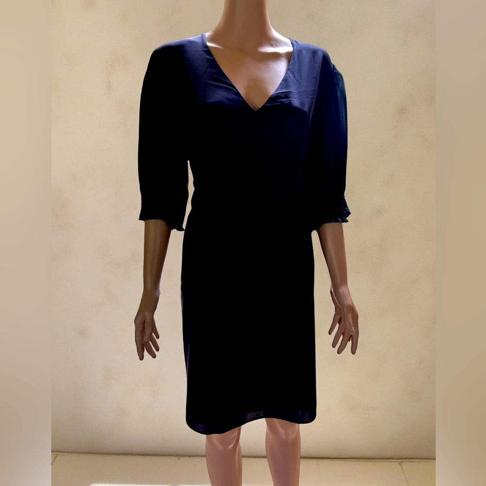 Elegant Quince V-Neck Navy Silk Dress XL NWT